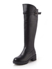 Damen Kniehohe Stiefel Schwarz Runde Kappe Schnalle Welpen Ferse 2 "Winterstiefel