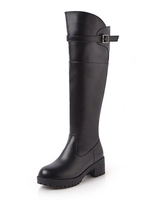 Damen Kniehohe Stiefel Schwarz Runde Kappe Schnalle Welpen Ferse 2 "Winterstiefel