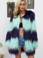 Damen Kunstpelz Mantel mit Farbblock Alltagskleidung für Winter im schicken & modischen Style Kunstfell und Straßen-Style Kunstfell