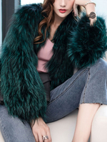 Damen Kunstpelz Mäntel Langarm Casual Jewel Neck Grüne Wintermäntel