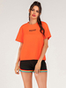 Damen Kurzarm T-Shirt Oragnge Polyester Jewel Neck Casual T-Shirt