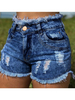 Damen Kurze Jeans Deep Blue Raised Waist Zipper Fly Skinny Denim Hose