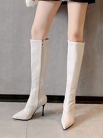 Damen Kurze Stiefel Weiß PU-Leder Spitzschuh Stiletto-Stiefel