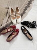 Damen Lackleder Vintage Mary Jane Halbhohe Absätze Blockabsatz Schwarze Pumps