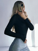 Damen Langarm Bodysuit Schwarz Polyester Casual Tops