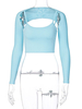 Damen Langarm Shirt Hell Himmelblau Cabrio Träger Hals Polyester Polyester Casual Tops