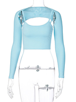 Damen Langarm Shirt Hell Himmelblau Cabrio Träger Hals Polyester Polyester Casual Tops