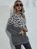 Damen Langarm T-Shirt Schwarze Leopardenmuster Streifen Off-The-Shoulder Polyester Bluse