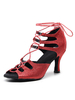 Damen Latin Dance Schuhe Pailletten Red Peep Toe Schnürschuhe Ballsaal