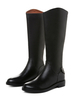 Damen Leder Reitstiefel Kniehohe Stiefel Rindsleder Schwarz Runde Kappe Flach