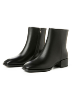 Damen Leder Stiefeletten Schwarzes Rindsleder Karree Low Block Heel 1.6 "Booties