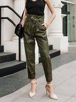 Damen Lederhose Hunter Green PU Leder Tapered Fit Bow Hose