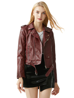 Damen Lederjacken Burgund Classic Office Karriere Langarm PU-Lederjacke
