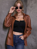 Damen Lederjacken Kaffee Braun Turndown Kragen Front Button Casual Kurze Lederjacke