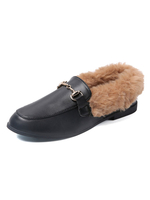 Damen Loafers Round Toe Schwarz PU Leder Flache Freizeitschuhe