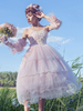 Damen Lolita JSK Kleid 2-teiliges Set Hell Himmelblau Ärmellose Schleifen Tüll Lolita Pullover Röcke Outfits