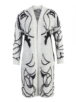 Damen Long Sweaters Cardigans Weiß Polyester Langarm Langarm V-Ausschnitt Übergroßer Mantel