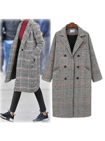 Damen Mantel karierte Umlegekragen Classic Light Grey Wintermantel