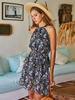 Damen Marineblau Sommerkleid Blumendruck Polyester Strandkleid