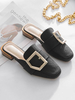 Damen Maultiere Black PU Leder Square Tehe Welpen Ferse Slip-On Daily Casual Flache Schuhe