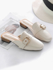 Damen Maultiere weiße PU-Leder-Quadrat-Zehe Slip-On-Welpen-Ferse Freizeitschuhe