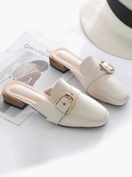 Damen Maultiere weiße PU-Leder-Quadrat-Zehe Slip-On-Welpen-Ferse Freizeitschuhe