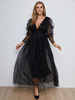 Damen Maxi Kleider Lange Kugelhülsen Schwarz Tüll langes Kleid