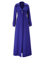 Damen Maxi Oberbekleidung Blau Turndown Kragen Langarm Button Wrap Coat