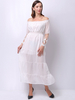 Damen Maxi Weiß Kleider Langarm Bateau Neck Lace Polyester Langes Kleid