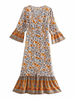 Damen Maxikleider Halbarm Weiß Bedrucktes Maxikleid aus Polyester