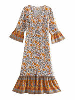 Damen Maxikleider Halbarm Weiß Bedrucktes Maxikleid aus Polyester