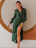 Damen Maxikleider Hunter Green Langarm Plissee Polyester Langes Kleid