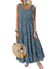 Damen Maxikleider Jewel Neck Ärmellos bedrucktes bodenlanges Sommerkleid