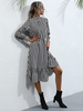 Damen Maxikleider Lange Ärmel Schwarze Streifen Kleid mit hohem Kragen und Baumwollstreifen