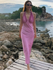 Damen Maxikleider Pink Ärmelloses Plissee Backless Polyester Long Cami Kleid