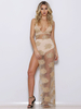 Damen Maxikleider Ärmellose Nude Farbe Bedruckte Träger Hals Spitze Spitze Polyester Langes Kleid
