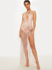 Damen Maxikleider Ärmelloses Champagner Bodycon Asymmetrisches Polyester Sheer Long Dress