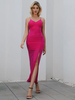 Damen Maxikleider Rose Straps Neck Ärmelloses Polyester Bodycon Langes Kleid