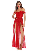 Damen Maxikleider Rote ärmellose Träger Hals geteilt vorne rückenfreies Polyester langes Kleid