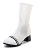 Damen Mesh Stiefel White Round Toe Block Heel Stiefel
