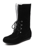 Damen Mid Calf Boots Schwarze Round Toe Micro Wildleder Upper Flat Snow Boots