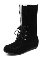 Damen Mid Calf Boots Schwarze Round Toe Micro Wildleder Upper Flat Snow Boots