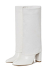 Damen Mid Calf Boots White Leder Round Toe Chunky Heels