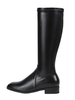 Damen Mid Calf Stiefel Black Square Toe Leder Obere Gummisohle