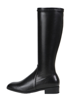 Damen Mid Calf Stiefel Black Square Toe Leder Obere Gummisohle