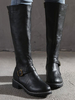 Damen Mid Calf Stiefel Schwarz Leder Round Toe 1.6 "Stiefel Street Wear