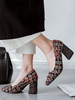 Damen Mid-Low Heels Black Pointed Toe Chunky Heel Pattern Slip-On bequeme Pumps