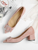 Damen Mid-Low Heels Elegante spitze Zehen Chunky Heel Slip-On Stilvolle Schleifen Pink Pumps Heels