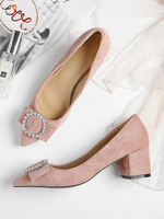 Damen Mid-Low Heels Elegante spitze Zehen Chunky Heel Slip-On Stilvolle Schleifen Pink Pumps Heels