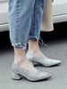 Damen Mid-Low Heels Hellgrau Classic Pointed Toe Chunky Heel Slip-On Elegante Pumps